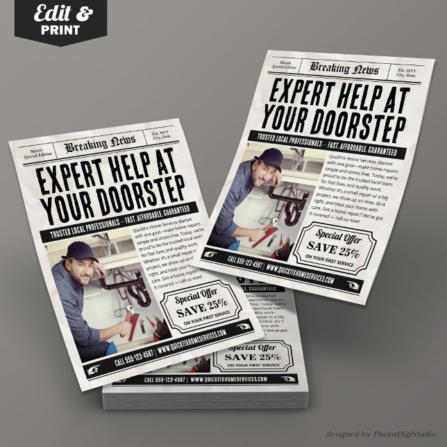 Newspaper Services Flyer, Retro Small Business Ads Flyer (Newspaper Services Flyer, Retro Small Business Ads Flyer)