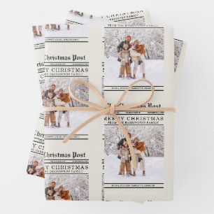 Newspaper Style Christmas Greeting Wrapping Paper Sheet