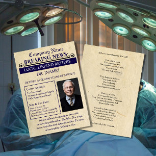 Newspaper Style Doctor Retirement Card   Custom
