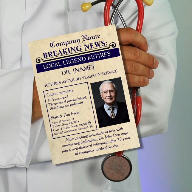 Newspaper Style Doctor Retirement Card | Custom (Creator Uploaded)