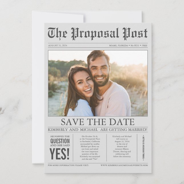 Newspaper Style Fun Grey Save the Date Photo (Front)