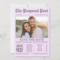 Newspaper Style Light Purple Save the Date Photo