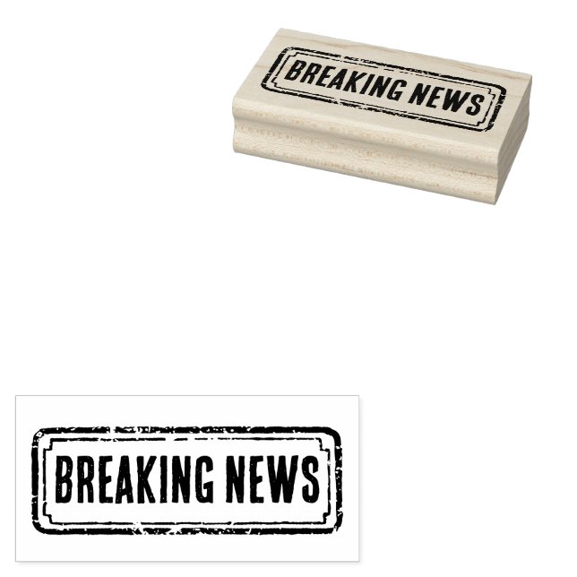 Newspaper Themed Distressed Breaking News Rubber Stamp (Stamped)
