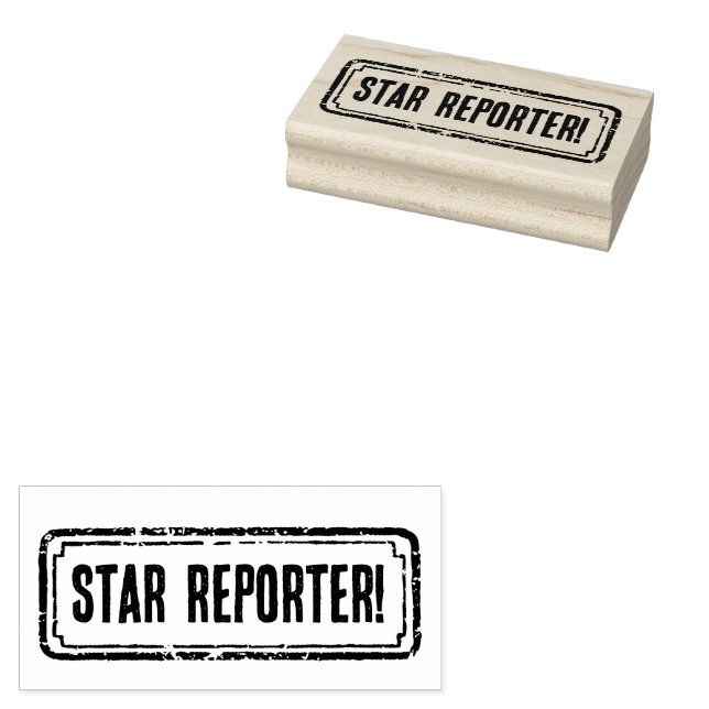 Newspaper Themed Distressed Star Reporter! Rubber Stamp (Stamped)