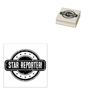 Newspaper Themed Distressed Star Reporter! Rubber Stamp
