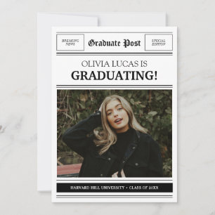 Newspaper Themed Photo Collage Graduation Party Announcement