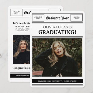 Newspaper Themed Photo Collage Graduation Party Invitation