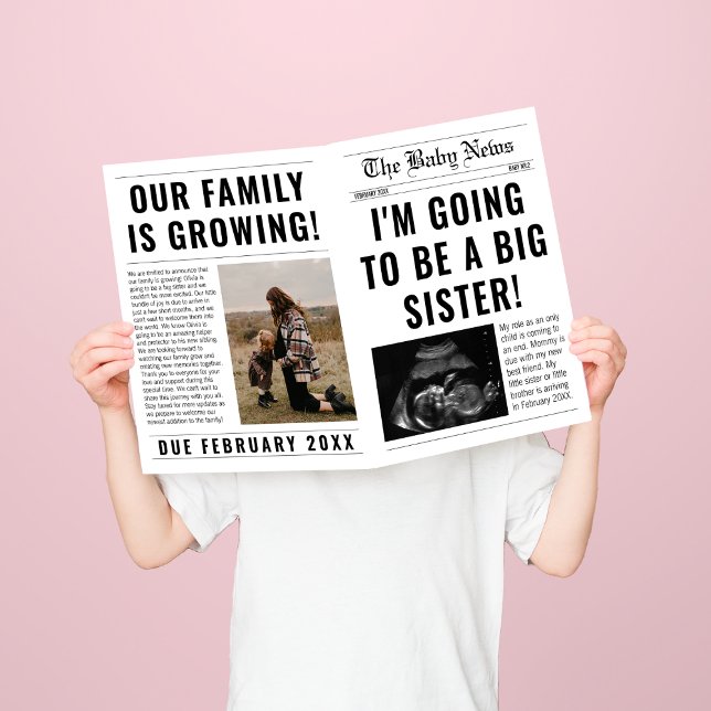 Newspaper Unique Big Sister Pregnancy Announcement (big sister pregnancy announcement newspaper style template)
