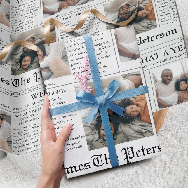 Newspaper Unique Christmas Photo Collage Wrapping Paper (Creator Uploaded)