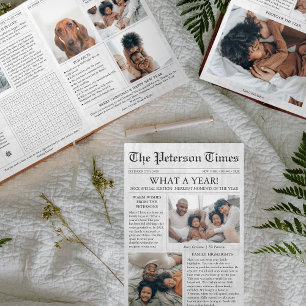 Newspaper Unique Christmas What a Year Multi Photo Tri-Fold Holiday Card