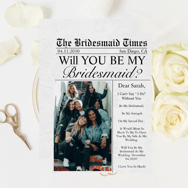 Newspaper Unique Custom Photo Bridesmaid Proposal  Invitation (Creator Uploaded)