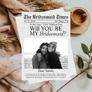 Newspaper Unique Custom Photo Bridesmaid Proposal Invitation