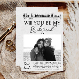 Newspaper Unique Custom Photo Bridesmaid Proposal Invitation