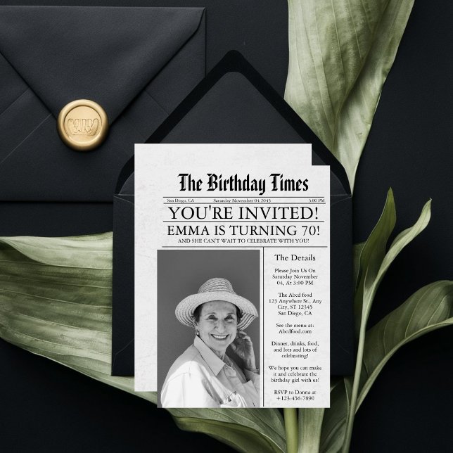 Newspaper Unique Fun 70th Birthday Photo Party  Invitation (Creator Uploaded)