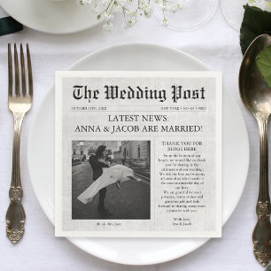 Newspaper Unique Fun Facts Photo Wedding Napkin