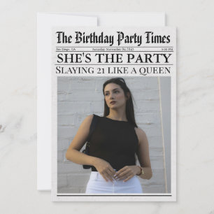 Newspaper Unique Fun Photo 21st Birthday Party Invitation