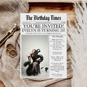 Newspaper Unique Fun Photo 26th Birthday Party Invitation
