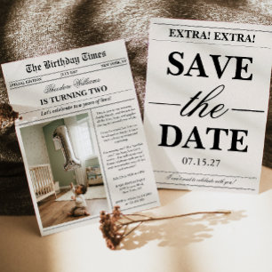 Newspaper Unique Fun Photo 2nd Birthday Party Invitation