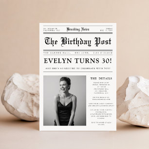 Newspaper Unique Fun Photo 30th Birthday Party Invitation
