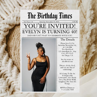 Newspaper Unique Fun Photo 40th Birthday Party Invitation