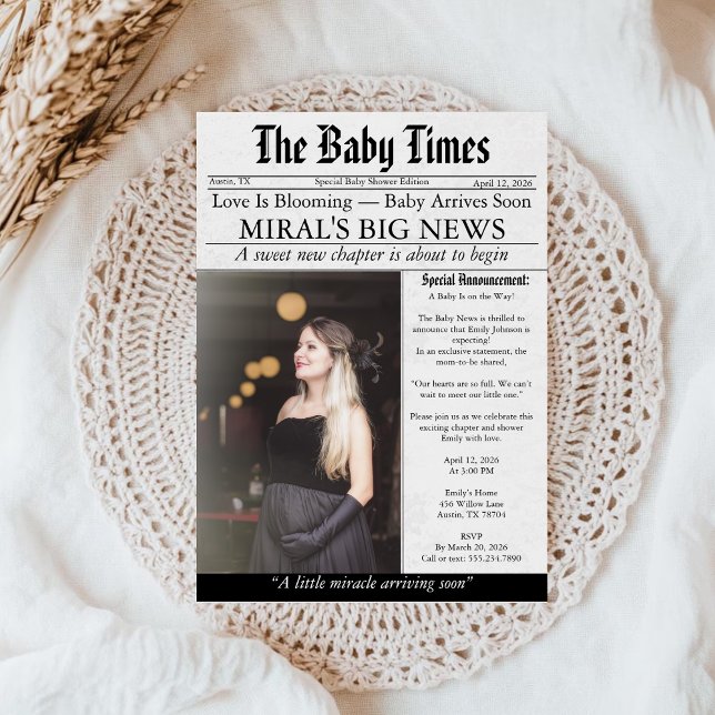 Newspaper Unique Fun Photo aesthetic Baby Shower Invitation (Creator Uploaded)