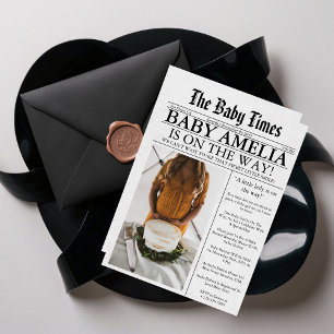 Newspaper Unique Fun Photo aesthetic Baby Shower  Invitation