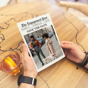 Newspaper Unique Fun Photo Save the Date Wedding Invitation
