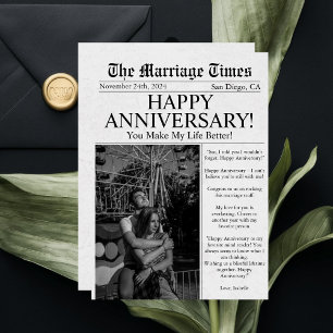 Newspaper Unique Fun Photo Wedding Anniversary  Card