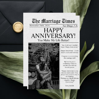 Newspaper Unique Fun Photo Wedding Anniversary  Card