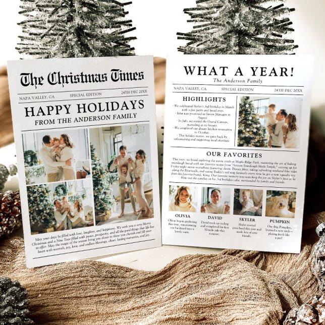 Newspaper Unique Fun What A Year Photo Christmas Holiday Card (Creator Uploaded)