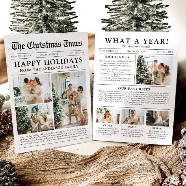 Newspaper Unique Fun What A Year Photo Christmas Holiday Card (Creator Uploaded)