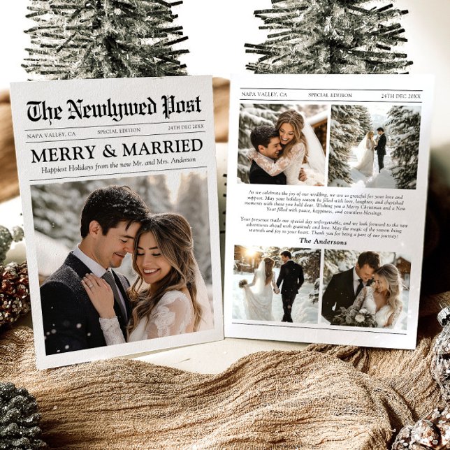 Newspaper Unique Merry and Married Photo Christmas Holiday Card (Creator Uploaded)