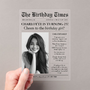Newspaper Unique Photo 25th Birthday Acrylic Invitations