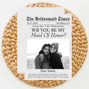 Newspaper Unique Photo Maid of Honour Proposal Invitation