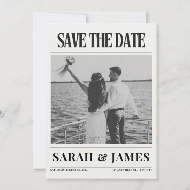 Newspaper Unique Photo Wedding Save The Date (Front)