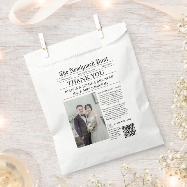 Newspaper Unique Photo Wedding Thank You  Favour Bags (Clipped)