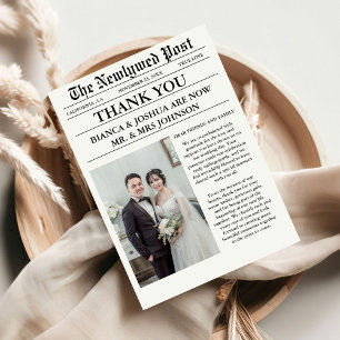 Newspaper Unique Photo Wedding Thank You Invitation