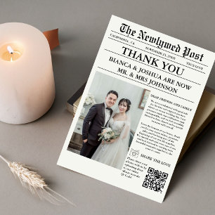 Newspaper Unique Photo Wedding Thank You Invitation