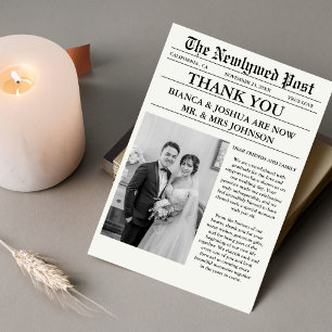 Newspaper Unique Photo Wedding Thank You Invitation