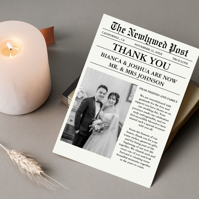 Newspaper Unique Photo Wedding Thank You  Invitation (Creator Uploaded)