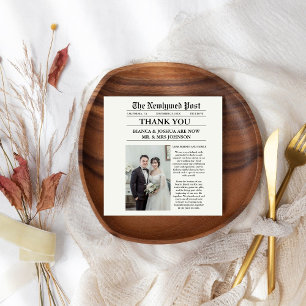 Newspaper Unique Photo Wedding Thank You  Napkin