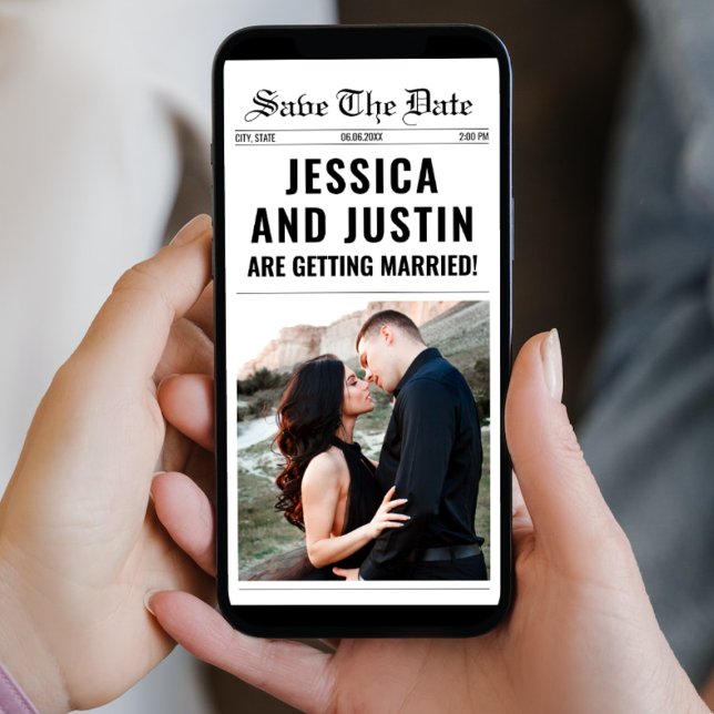 Newspaper Unique Simple Chic Photo Wedding Save The Date (Newspaper Unique Simple Chic Photo Wedding Save The Date digital save the date card template)