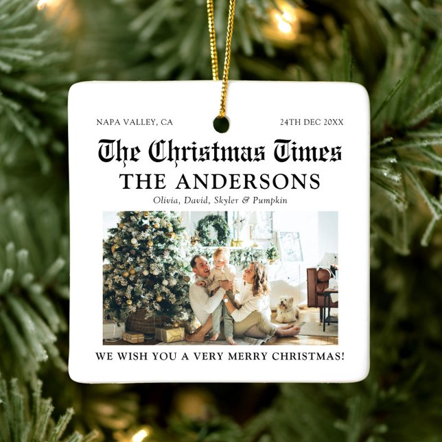 Newspaper Unique What A Year Photo Christmas Ceramic Ornament (Creator Uploaded)