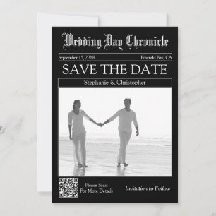 Newspaper Wedding 1 Photo QR code Save the Date