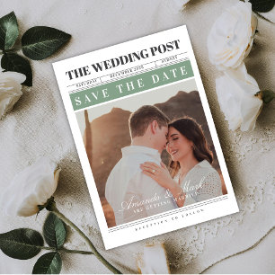Newspaper Wedding Black and white Save the Date Invitation