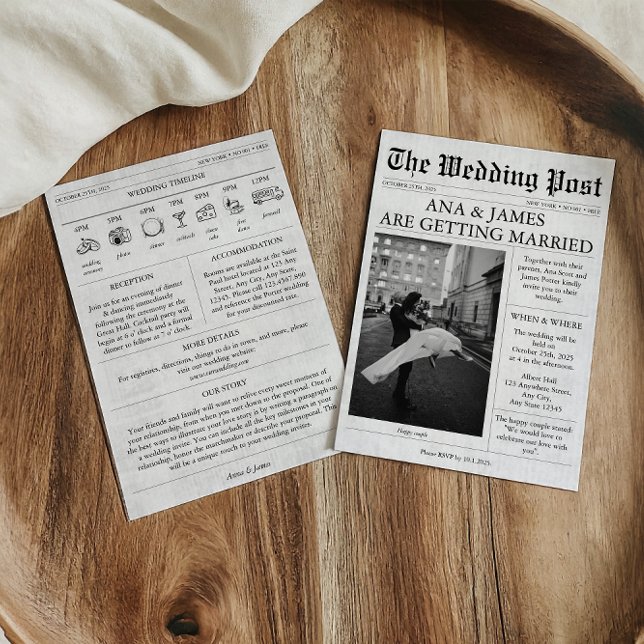 Newspaper Wedding Invitation Details Timeline Cute (Creator Uploaded)