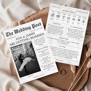 Newspaper Wedding Invitation Details Timeline Cute