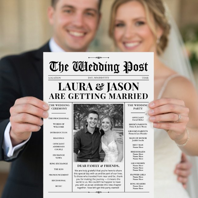 Newspaper Wedding Program Black and White Programs Flyer (Newspaper Wedding Program with Timeline Flyer)