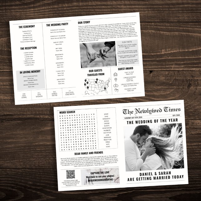 Newspaper Wedding Program Info Word Search Photos Card (Newspaper Wedding Program Info Word Search Photos)