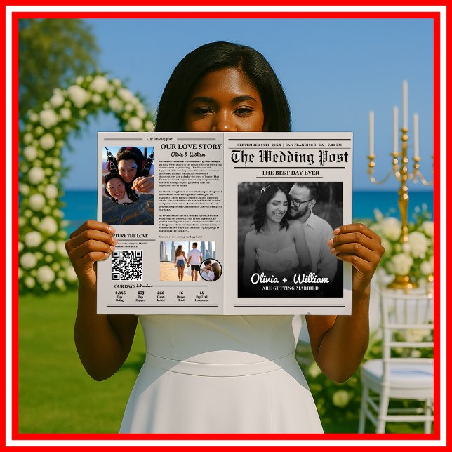 Newspaper Wedding Program Modern Wedding Timeline Card (Creator Uploaded)